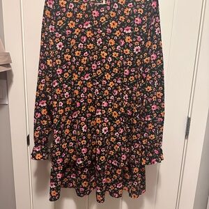 H&M Pink and Orange Midi A-Line Dress with Ruffled Tiers